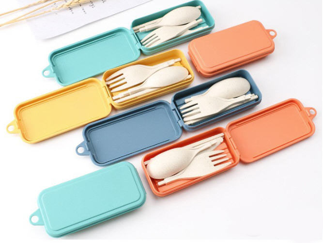 ชุดช้อนส้อมพกพา,ชุดช้อนส้อมตะเกียบมีดพกพา,ชุดช้อนส้อมฟางข้าวสาลี