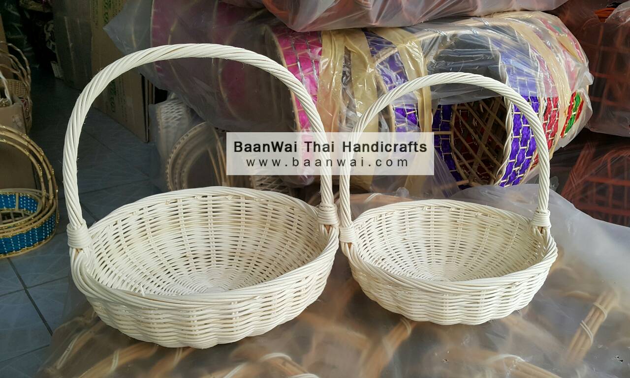 ตะกร้าหวายฟอก ขนาด 6 นิ้ว ตะกร้าหวายสีขาว ตะกร้าหวายทรงกลม ตะกร้าหวายดิบ