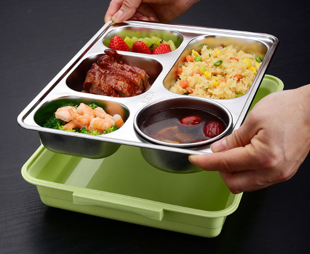 กล่องสแตนเลส,กล่องใส่อาหารสแตนเลส,ถาดใส่อาหารสแตนเลส,ถาดใส่อาหาร5ช่อง
