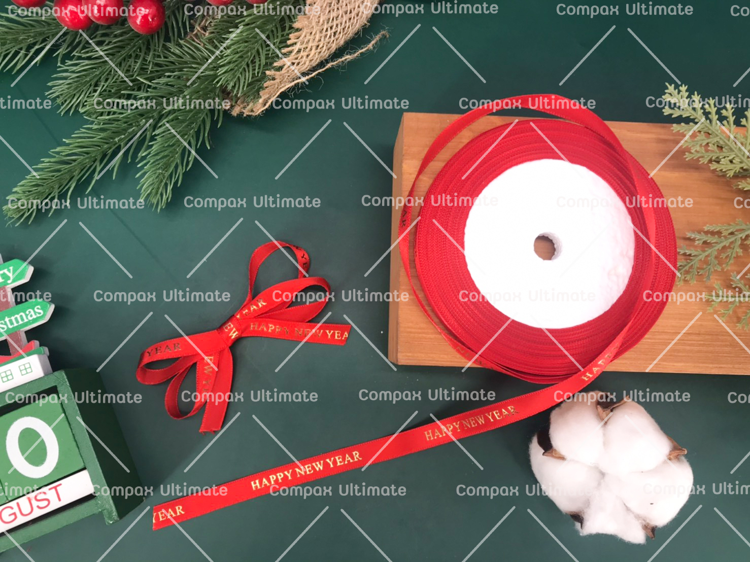 ริบบิ้น Happy New Year เคลือบทอง กว้าง 1 ซม. ยาว 20 เมตร (09-9118)