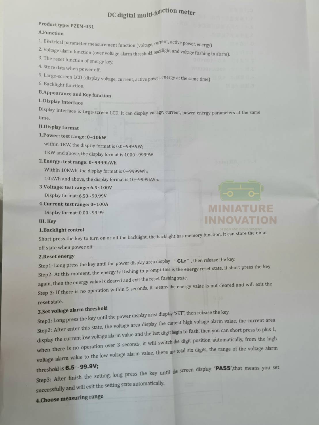 PZEM-051 Watt meter DC 100A พร้อม Shunt มิเตอร์วัดไฟ กระแสตรง 6.5-100VDC แสดงค่า 4 in 1 Voltage , Current , Watt , Energy