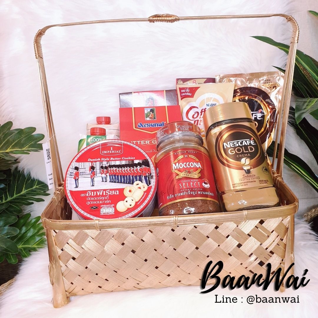 กระเช้าไม้ไผ่ ตะกร้าจัดกระเช้า กระเช้าสีทอง