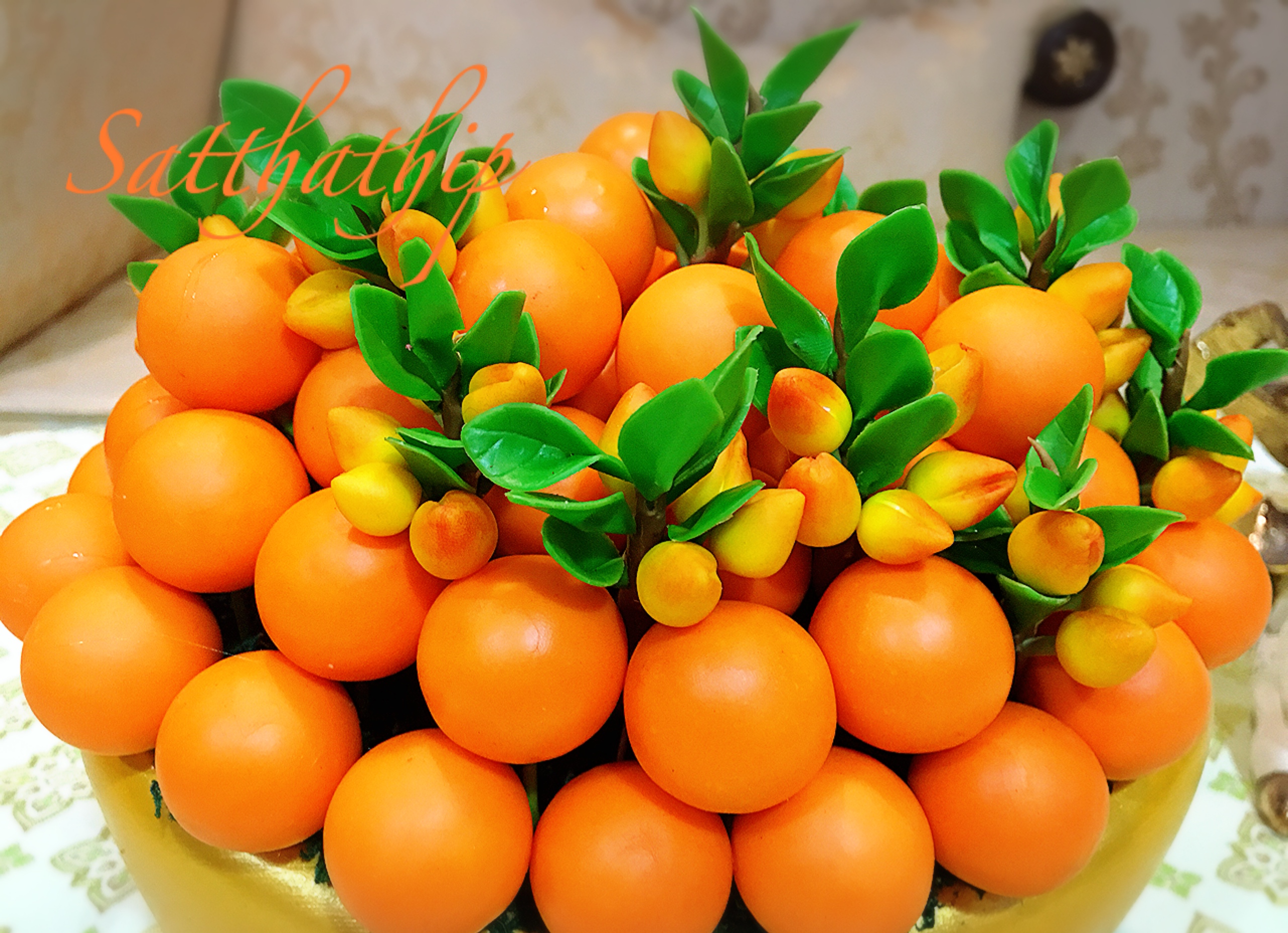 ส้ม ประดิษฐ์จากดิน กระถางก้อนทอง - ผลไม้มงคล ประดิษฐ์จากดิน กระถางก้อนทอง