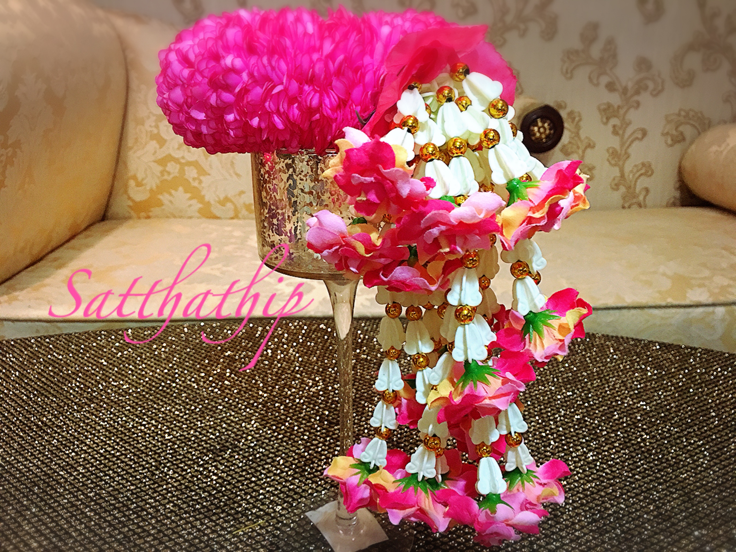 พวงมาลัยผ้า - พวงมาลัยดอกมัม ประดิษฐ์ - พวงมาลัยถวายศาลพระภูมิ - Fabric Garland