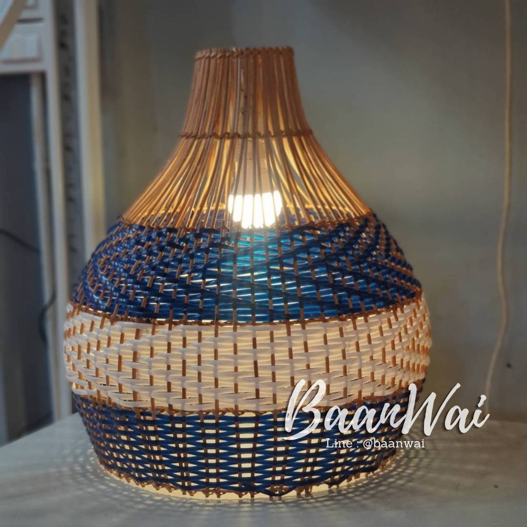 โคมไฟหวายเทียม ทรงน้ำเต้า ขนาด 45*45 cm