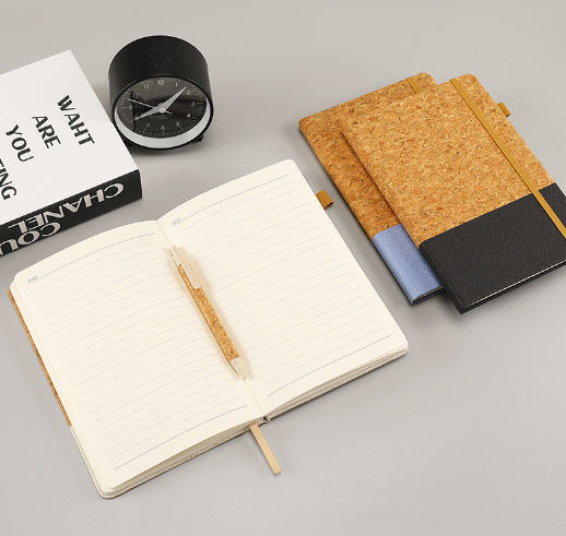 ชุดสมุดโน้ต+ปากกา+กล่อง,สมุดไดอารี่ปกไม้ก๊อก,สมุดโน้ตปกไม้ก๊อก,A5