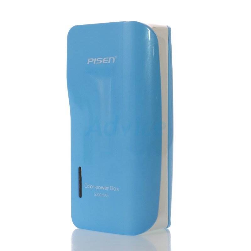 PISEN แบตสำรองแท้ 5,000 mAh พาวเวอร์แบงค์ Color Power Box รุ่นTS-D135 ปลั๊กไฟในตัว เก็บประจุเต็มที่ได้ยาวนาน USB 5V-2A รูปทรงขนาดกระทัดรัดจับถนัดกระชับมือ พกพาสะดวก - สีฟ้า