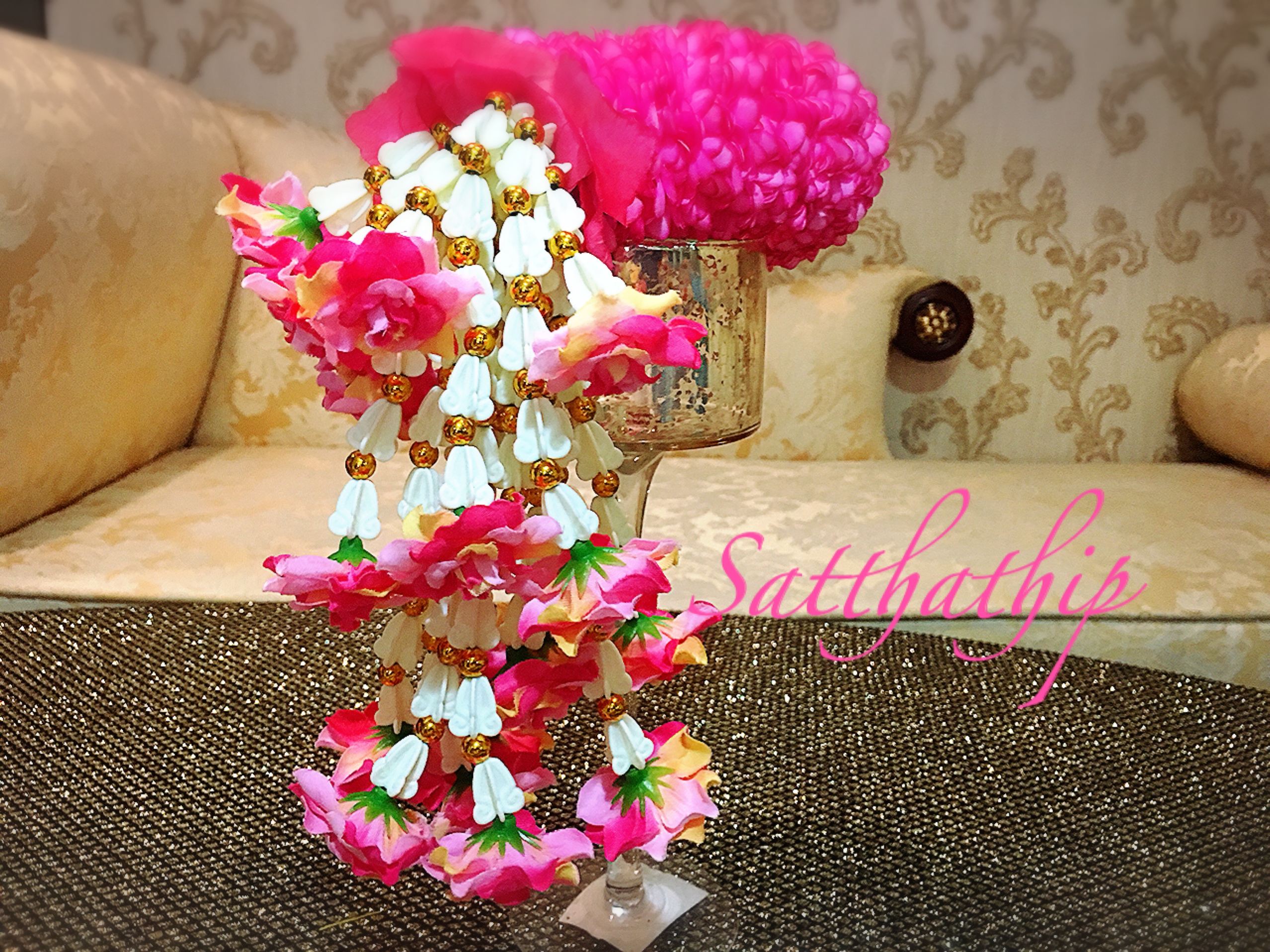 พวงมาลัยผ้า - พวงมาลัยดอกมัม ประดิษฐ์ - พวงมาลัยถวายศาลพระภูมิ - Fabric Garland