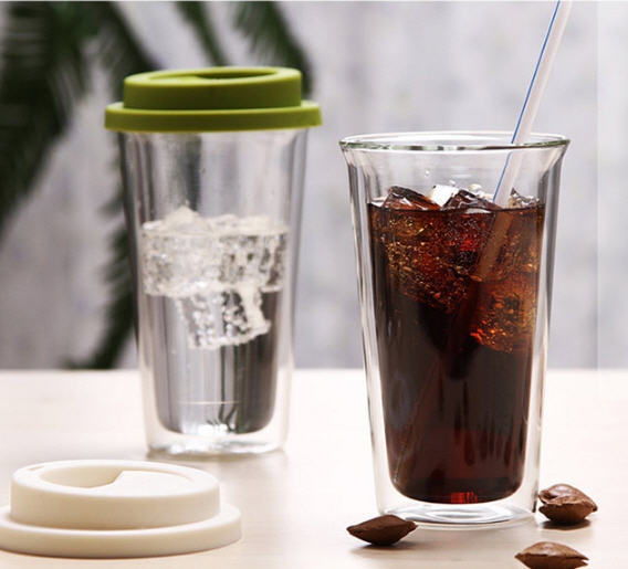 แก้ว2ชั้น,แก้วทนร้อน,แก้ว,แก้วสองชั้น350ml,แก้วฝาปิดซิลิโคน
