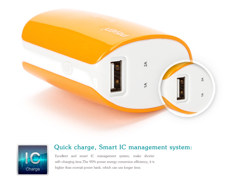 PISEN แบตสำรองแท้ 5,000 mAh พาวเวอร์แบงค์ USB 5V-2A Funny Power Ⅱ รุ่น TS-D127 ไฟฉาย LED ส่องสว่างยามค่ำคืนในตัว เก็บประจุเต็มที่ได้ยาวนาน รูปทรงกระบอก ขนาดกระทัดรัดจับถนัดกระชับมือ - สีส้ม