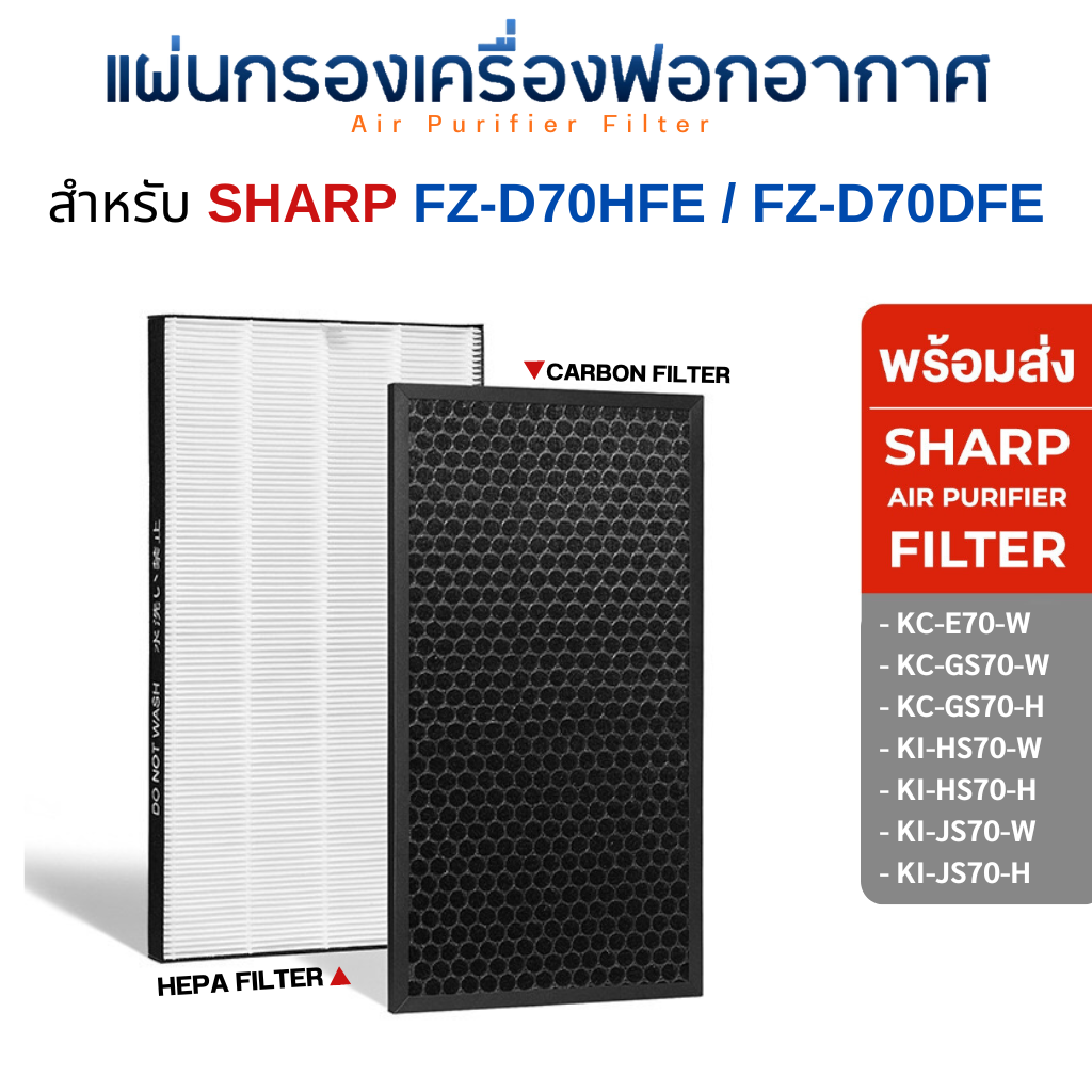 Sharp แผ่นกรองเครื่องฟอกอ่ากาศ FZ-D70HFE / FZ-D70DFE แบบ HEPA + CARBON