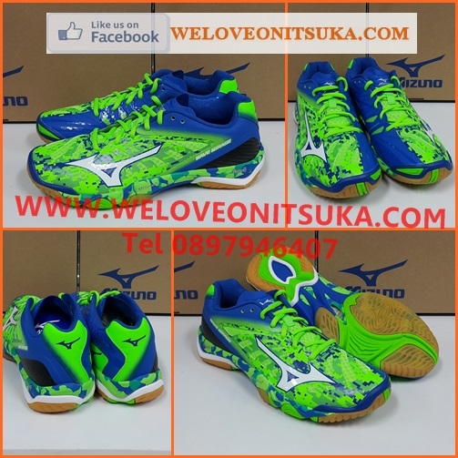 Mizuno Wave Mirage สีเขียวตัดน้ำเงิน รองเท้ากีฬาอินดอร์รุ่นใหม่ พื้นหนานุ่ม ใส่สบายเท้า รองรับแรงกระแทกอย่างดี น่าใช้ X1GA155002