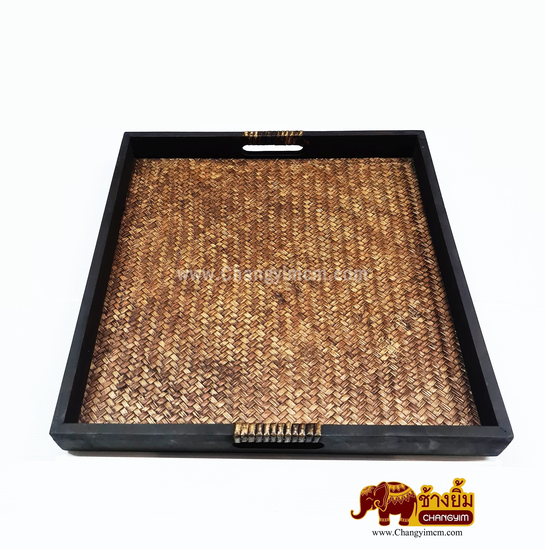 ถาดสานมีที่จับขอบตรง ( 17 x 18 ")