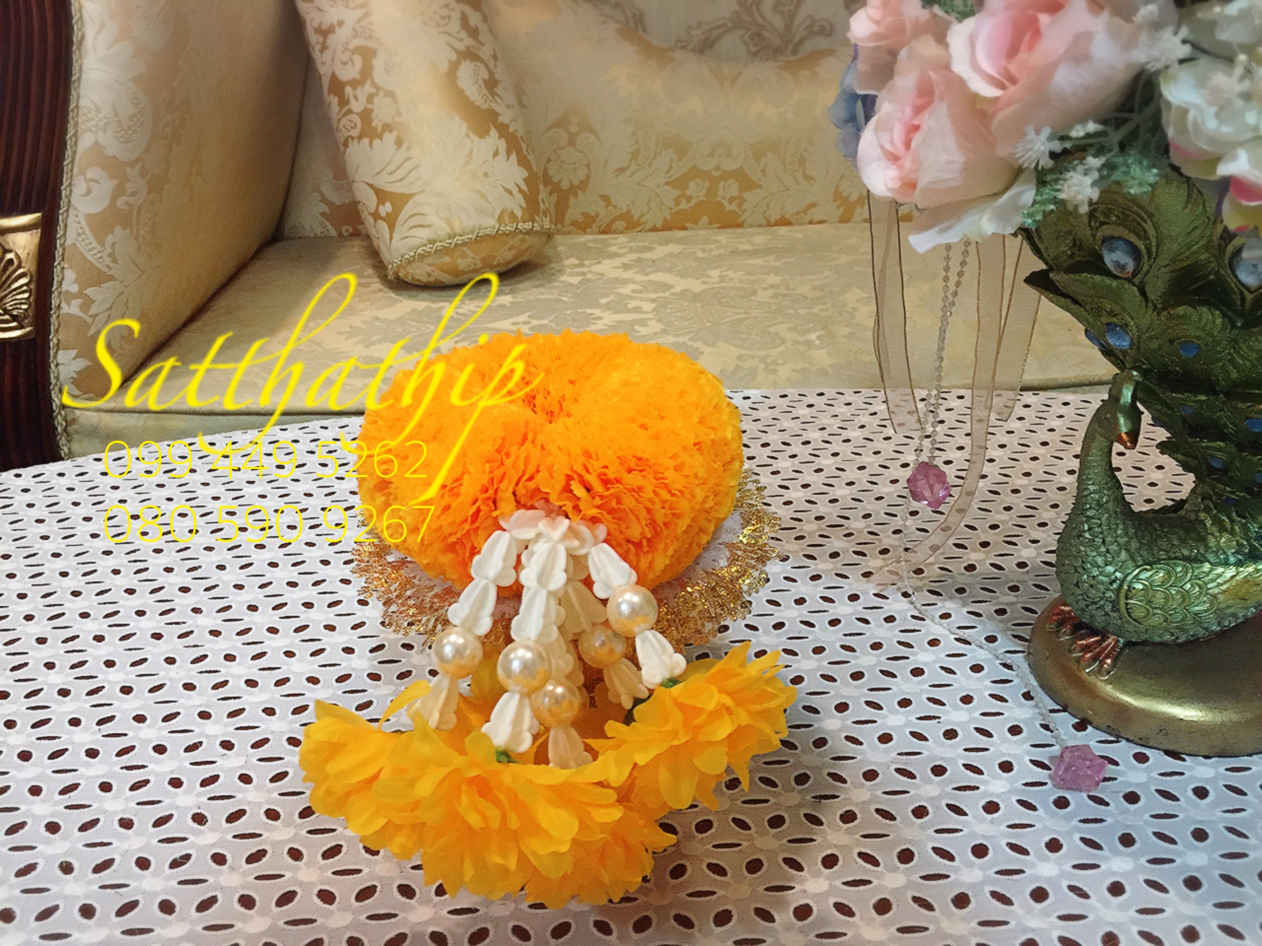 พวงมาลัยผ้า - พวงมาลัยดอกมัม ประดิษฐ์ - พวงมาลัยถวายศาลพระภูมิ - Fabric garland