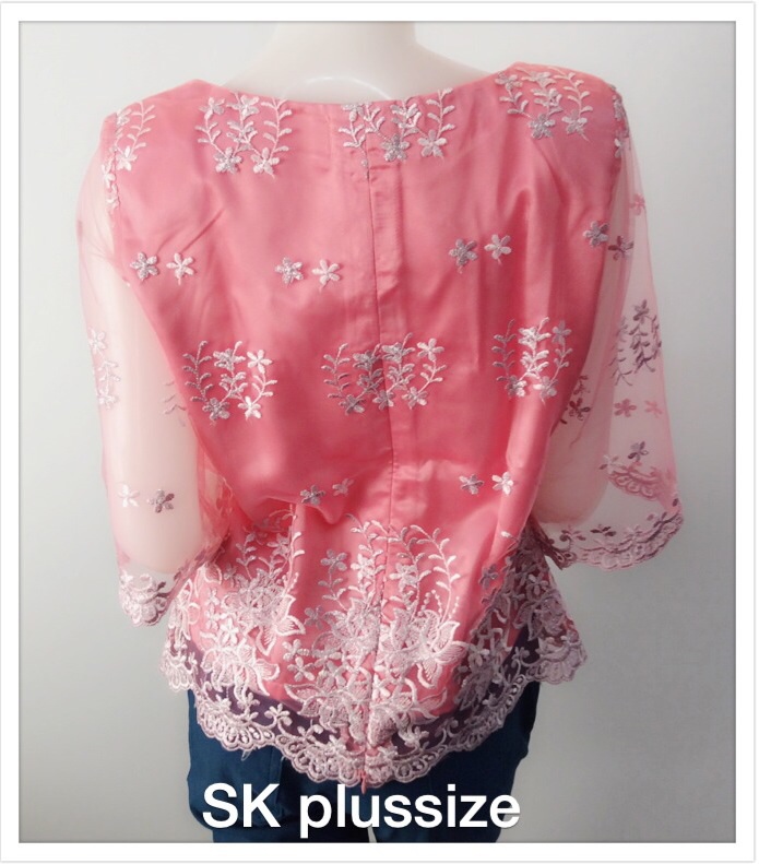 เสื้อลูกไม้บุหงา สีโอลด์โรส คอปาด แขน 3 ส่วน รอบอก 36 นิ้ว