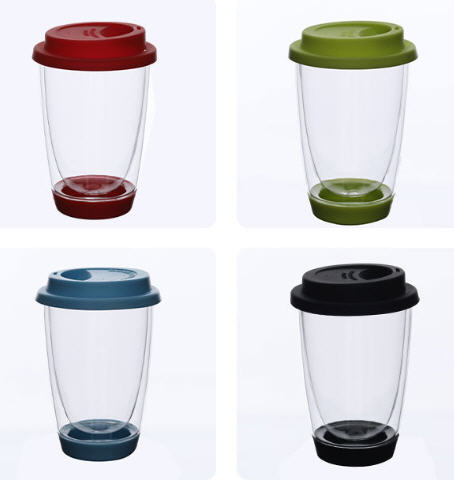 แก้วกาแฟ,แก้ว2ชั้น,แก้วใส,แก้วสองชั้น350ml,แก้วฝาปิดซิลิโคน