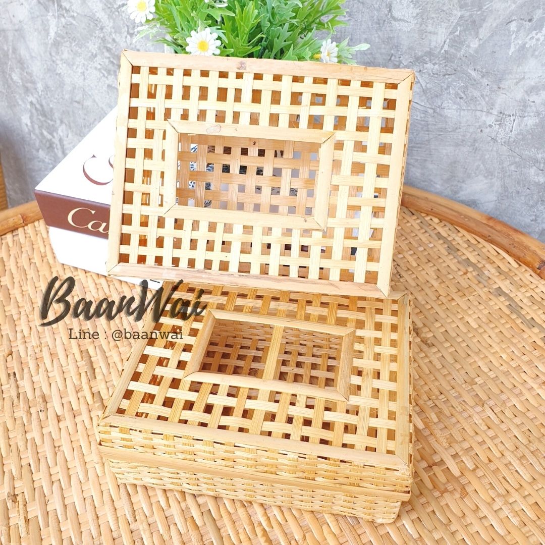 กล่องไม้ไผ่ทรงเหลี่ยม กล่องไม้ไผ่ กล่องไม้ไผ่สาน กล่องใส่ขนม
