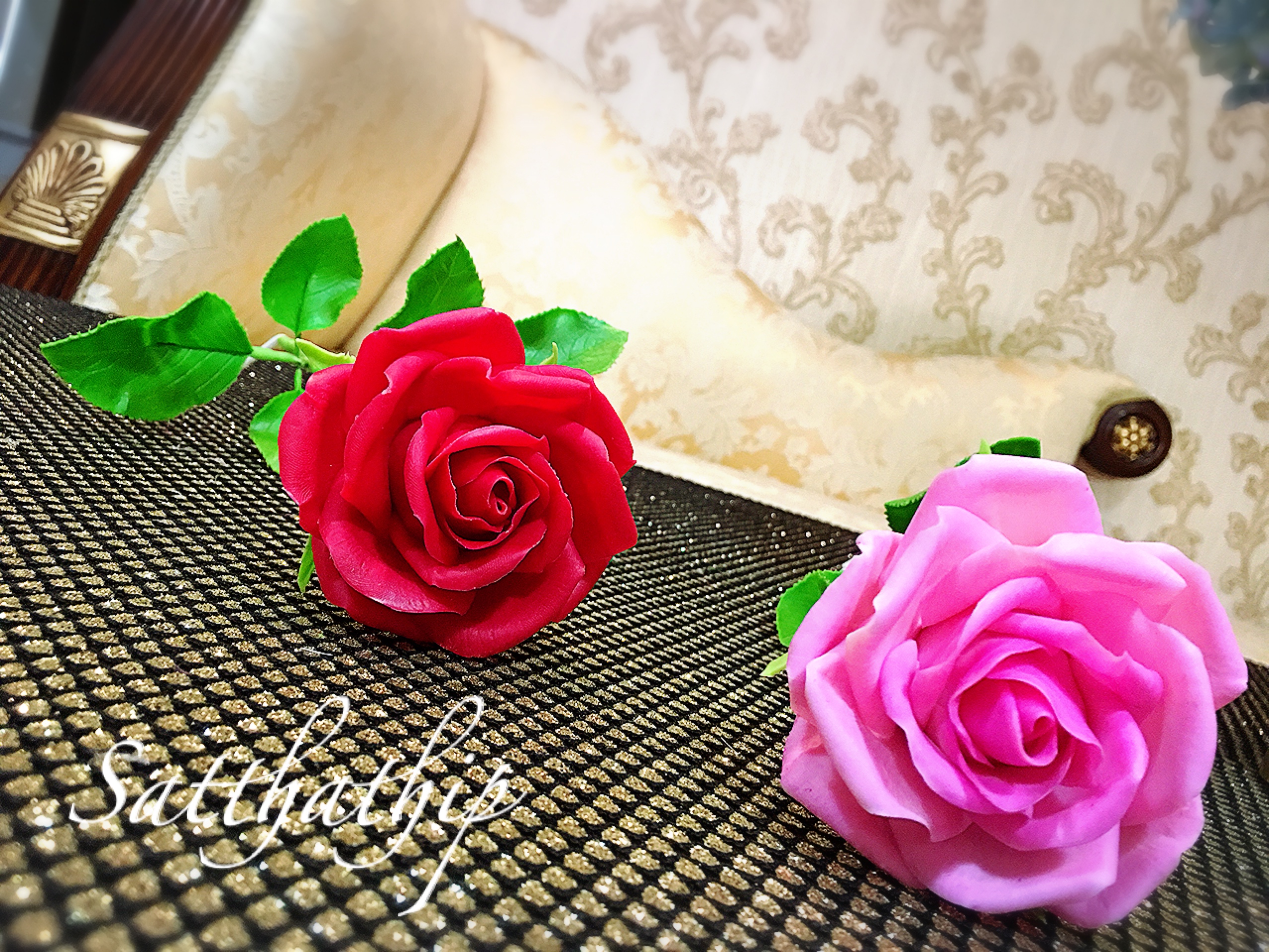 ดอกกุหลาบ สีชมพู ประดิษฐ์จากดิน - ดอกกุหลาบ - Rose Flower