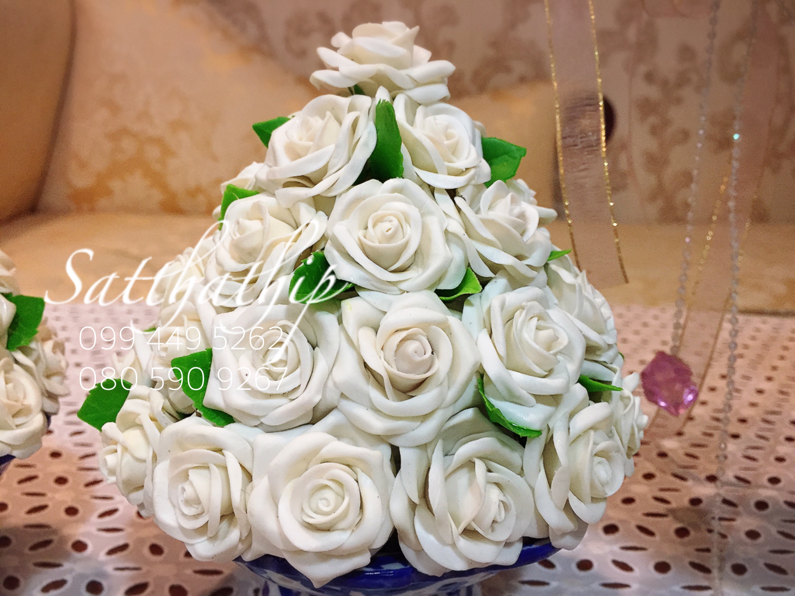 พานพุ่มดอกกุหลาบ ประดิษฐ์จากดิน [5 นิ้ว 1,350 บาท/คู่]