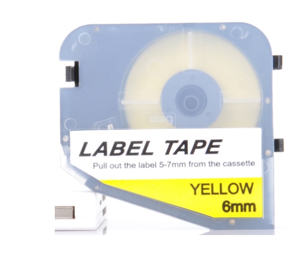 LABEL TAPE ลาเบลสติ๊กเกอร์ (เหลือง-ขาว) กว้าง 6 มม. ยาว 8 เมตร สำหรับเครื่องพิมพ์ปลอกสายไฟ L-MARK LK320
