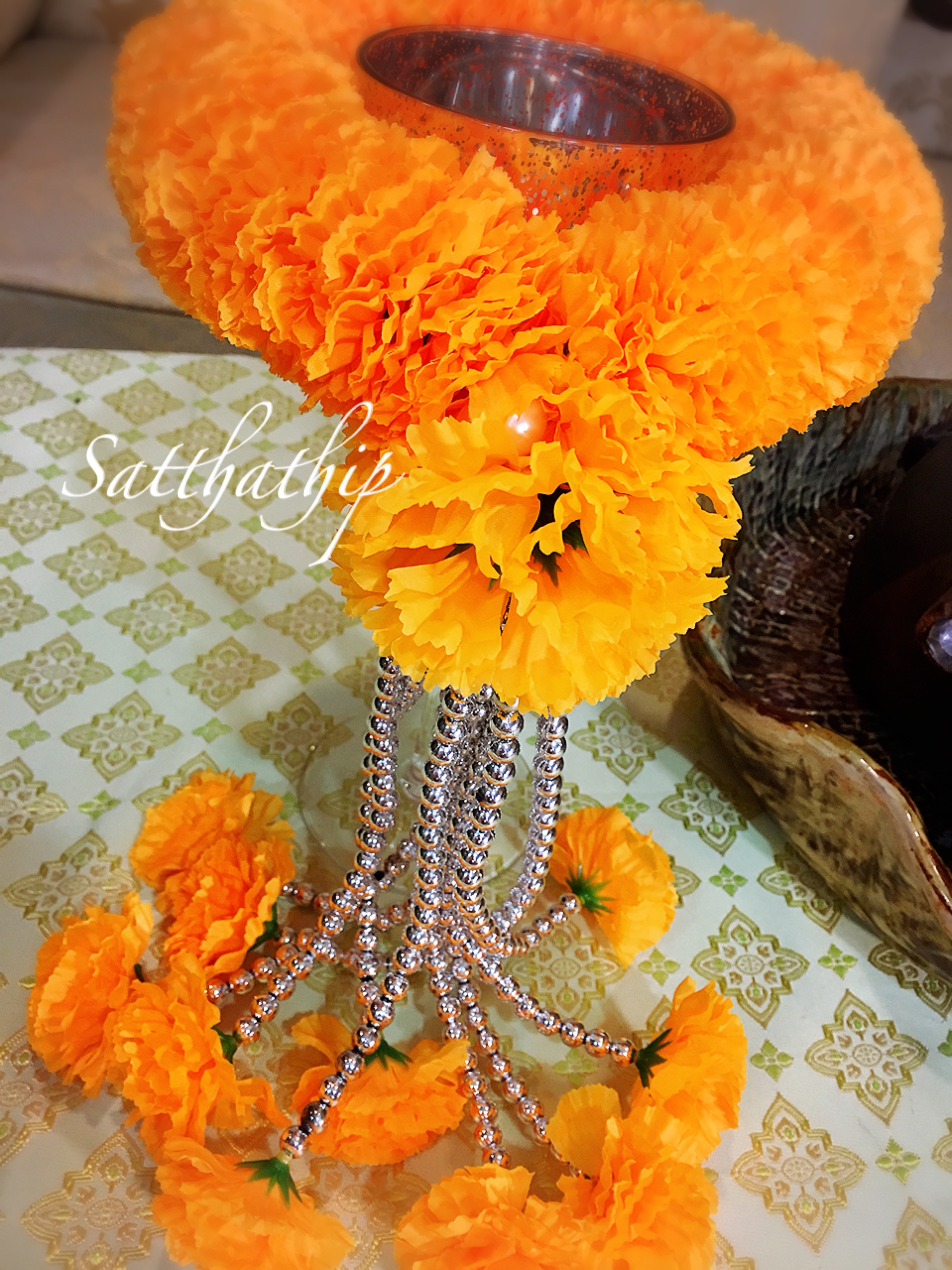 พวงมาลัยผ้า - พวงมาลัยดอกดาวเรือง ประดิษฐ์ - พวงมาลัยถวายศาลพระภูมิ - Fabric garland