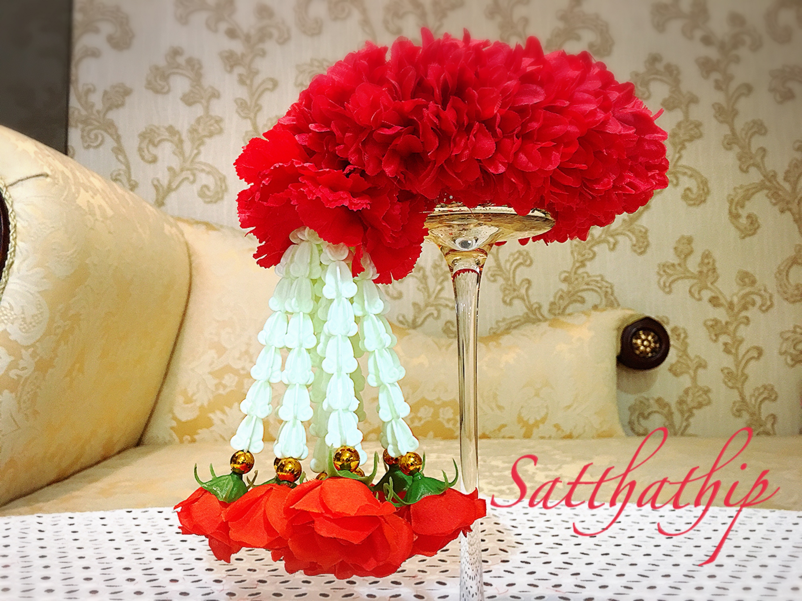 พวงมาลัยผ้า - พวงมาลัยดอกมัม ประดิษฐ์ - พวงมาลัยถวายศาลพระภูมิ - Fabric garland