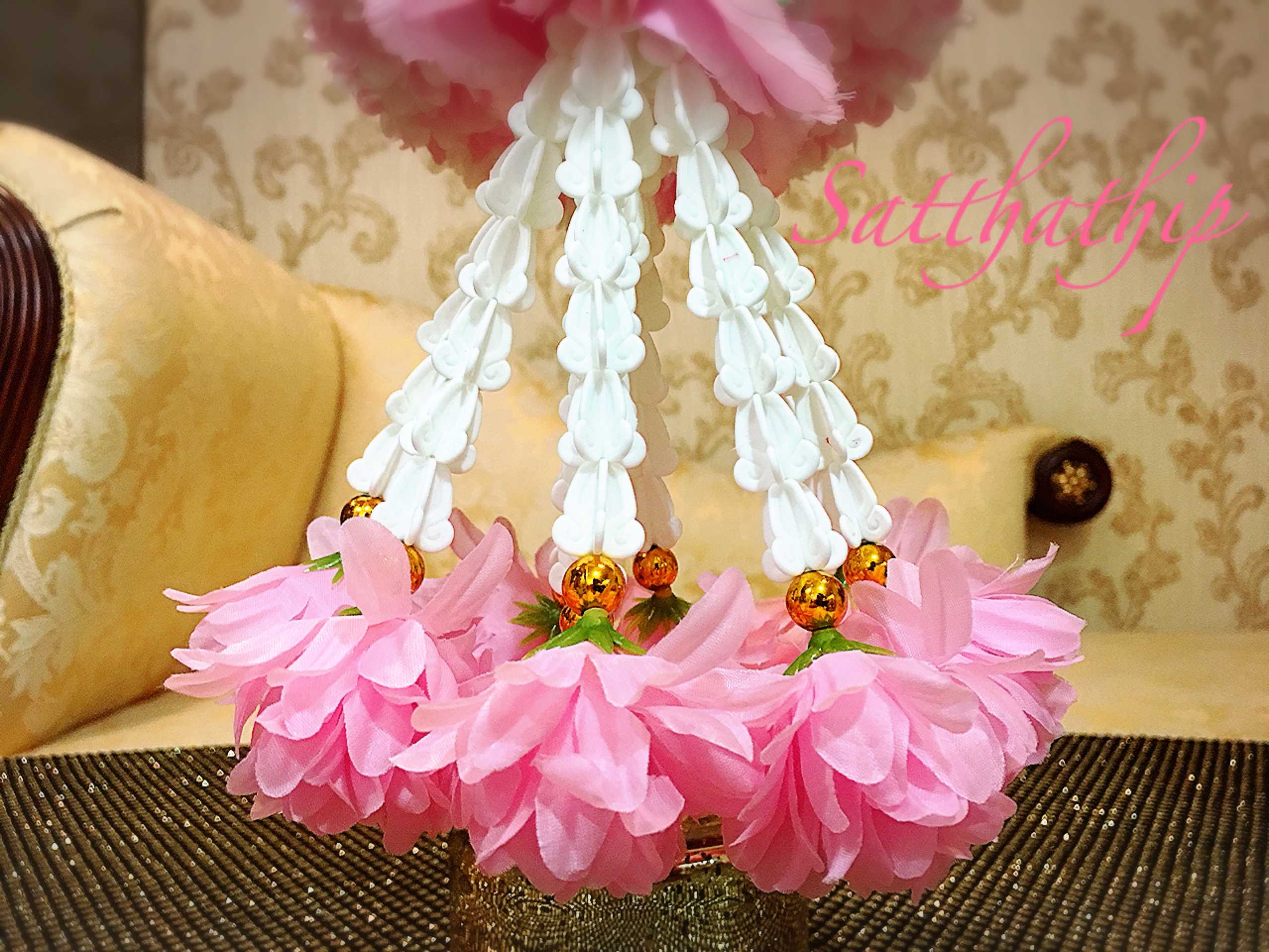 พวงมาลัยผ้า - พวงมาลัยดอกมัม ประดิษฐ์ - พวงมาลัยถวายศาลพระภูมิ - Fabric Garland