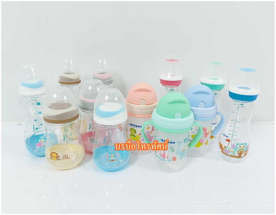 ขวดนมแก้ท้องอืด จุกนม แก้วหัดดูด ไม่ดูดไม่ไหล กันสำลัก BPA Free
