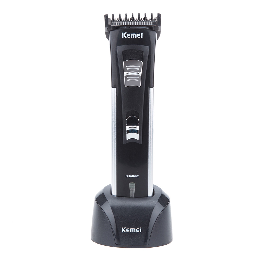 Kemei ปัตตาเลี่ยนตัดผมไร้สายแบบชาร์จ KM-3006A ใบมีดสแตนเลส มอเตอร์ Pd Alloy มีแบตสำรอง พร้อมหวีรองตัดและแท่นวาง - สีดำ