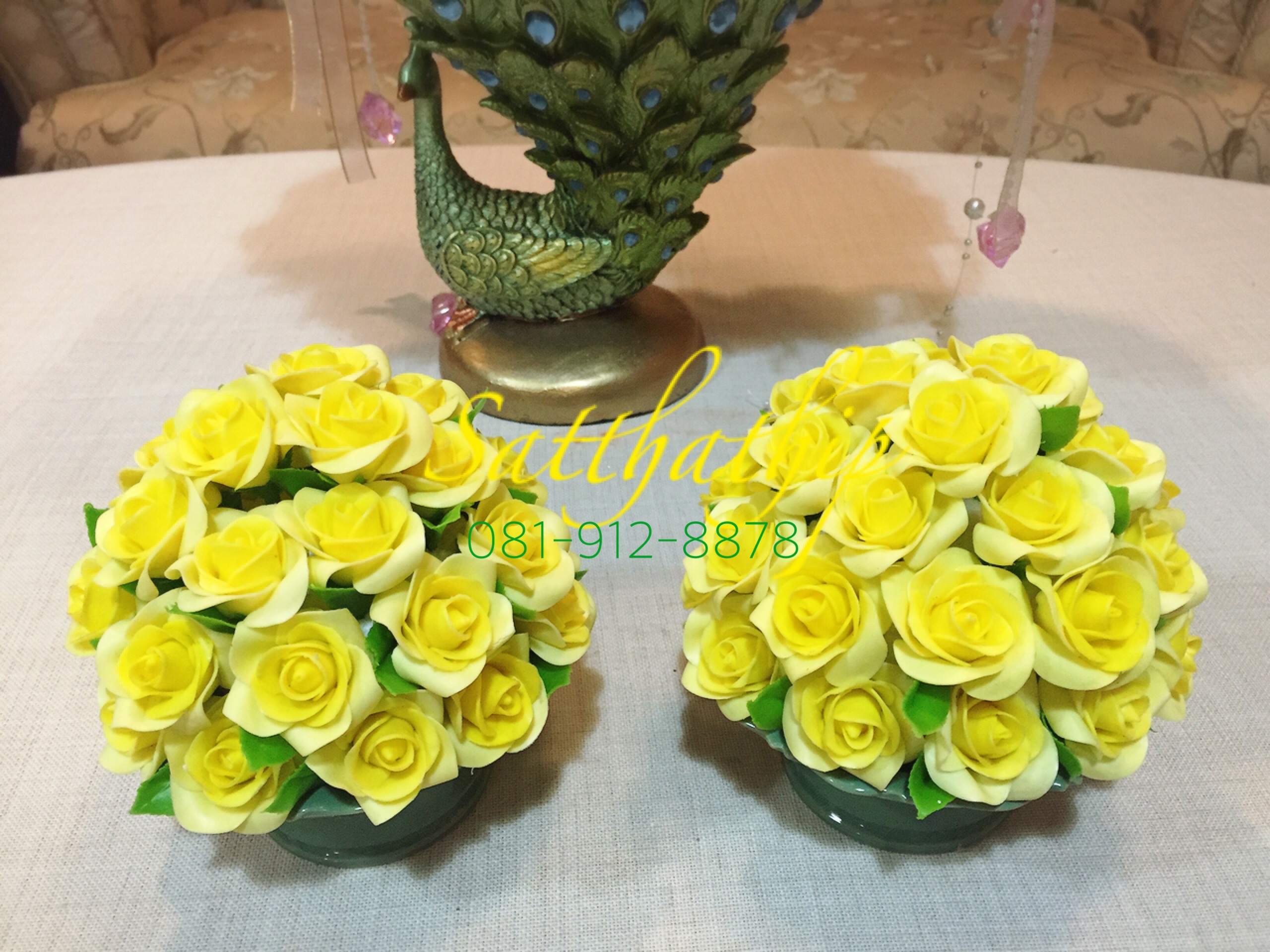 พานพุ่มดอกกุหลาบ - พานพุ่มดอกกุหลาบ (สีเหลือง) ประดิษฐ์จากดิน - Rose Flower - Phan bush