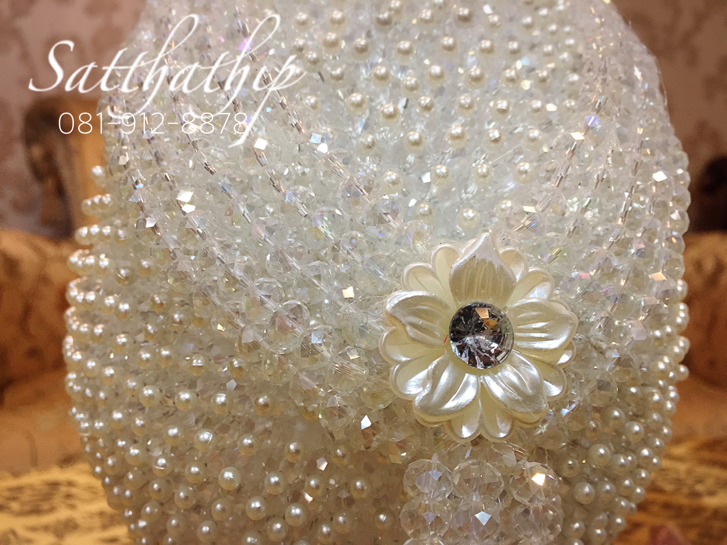 พานพุ่ม - พานพุ่มสักการะ - พานพุ่มคริสตัล สีขาว - Phan bush