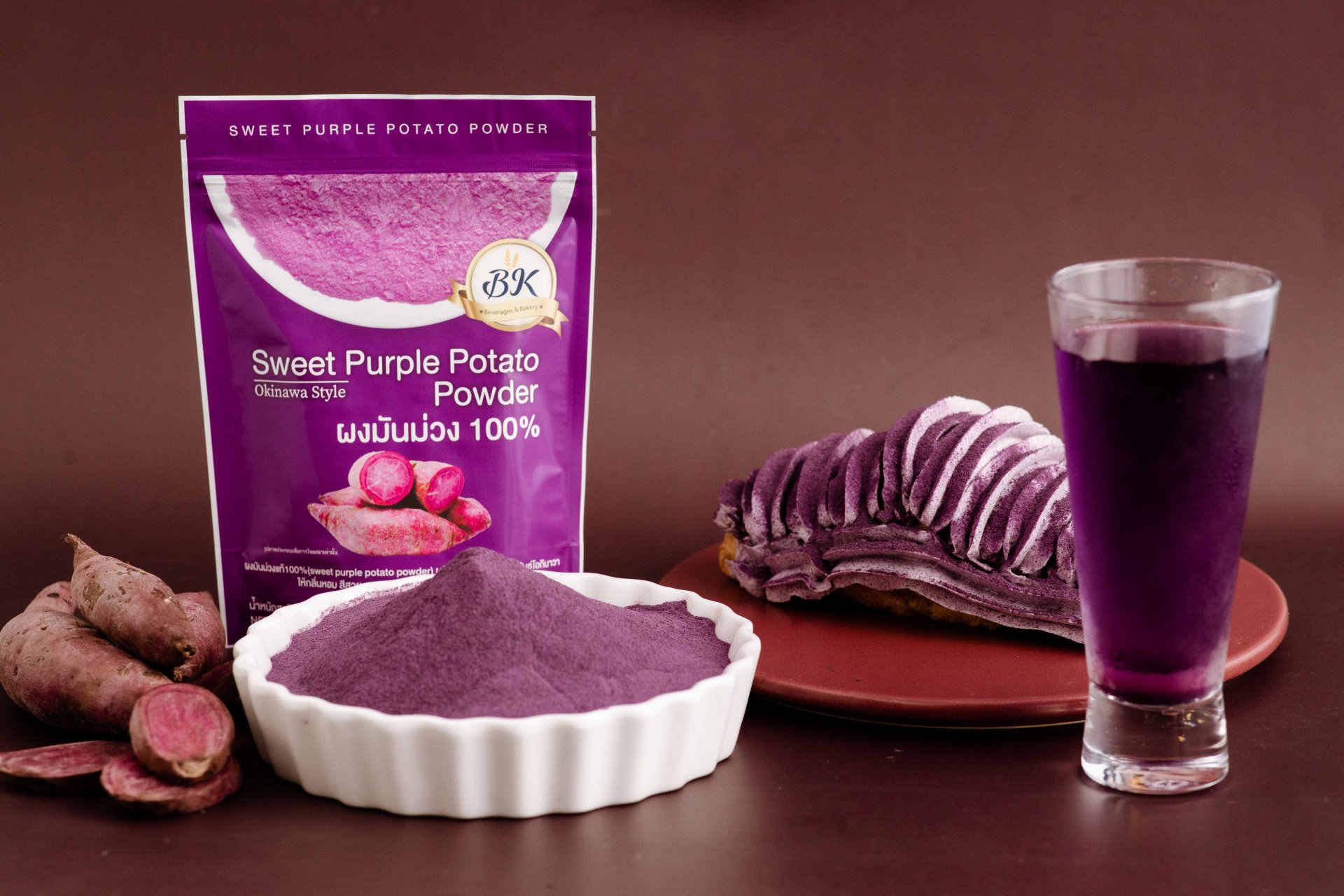 ผงมันม่วง 100% บรรจุ 100 กรัม ตรา BK Sweet Purple Potato Powder 100g. (05-7447)