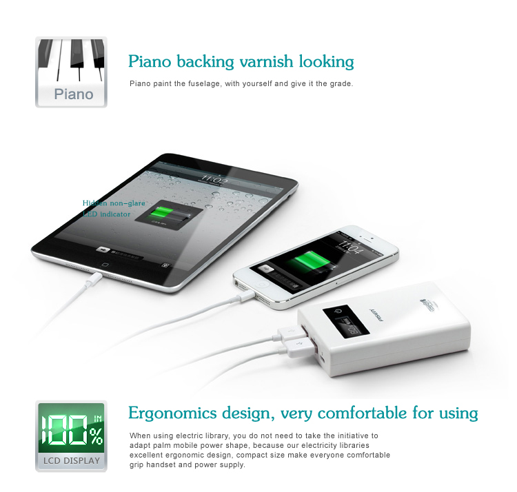 PISEN แบตสำรองแท้ 10,000 mAh พาวเวอร์แบงค์ LCD Power Station รุ่น TS-D111 จอ LCD แสดงผล ชาร์จเร็ว 2.4A สวิตซ์ทัชกรีน Dual USB คู่ 5V-2A เก็บประจุเต็มที่ได้ยาวนาน พกพาสะดวก ฟรี!! สาย Micro USB - สีขาว