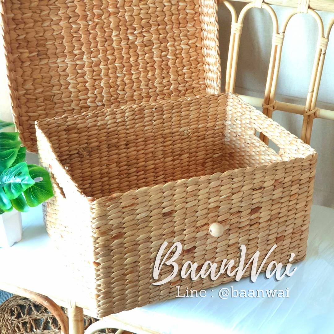 กล่องผักตบชวา กล่องเก็บของ ฝาปิดกระดุมหน้า