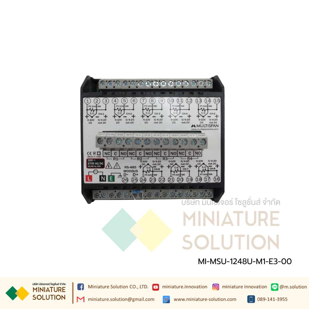 MSU-1248U-M1-E3-00 Scanner -8 Channel with RS-485 MODBUS Input Type : J/K/Pt-100/4-20mA DC/0-10V DC/0-20mA 4 Relay