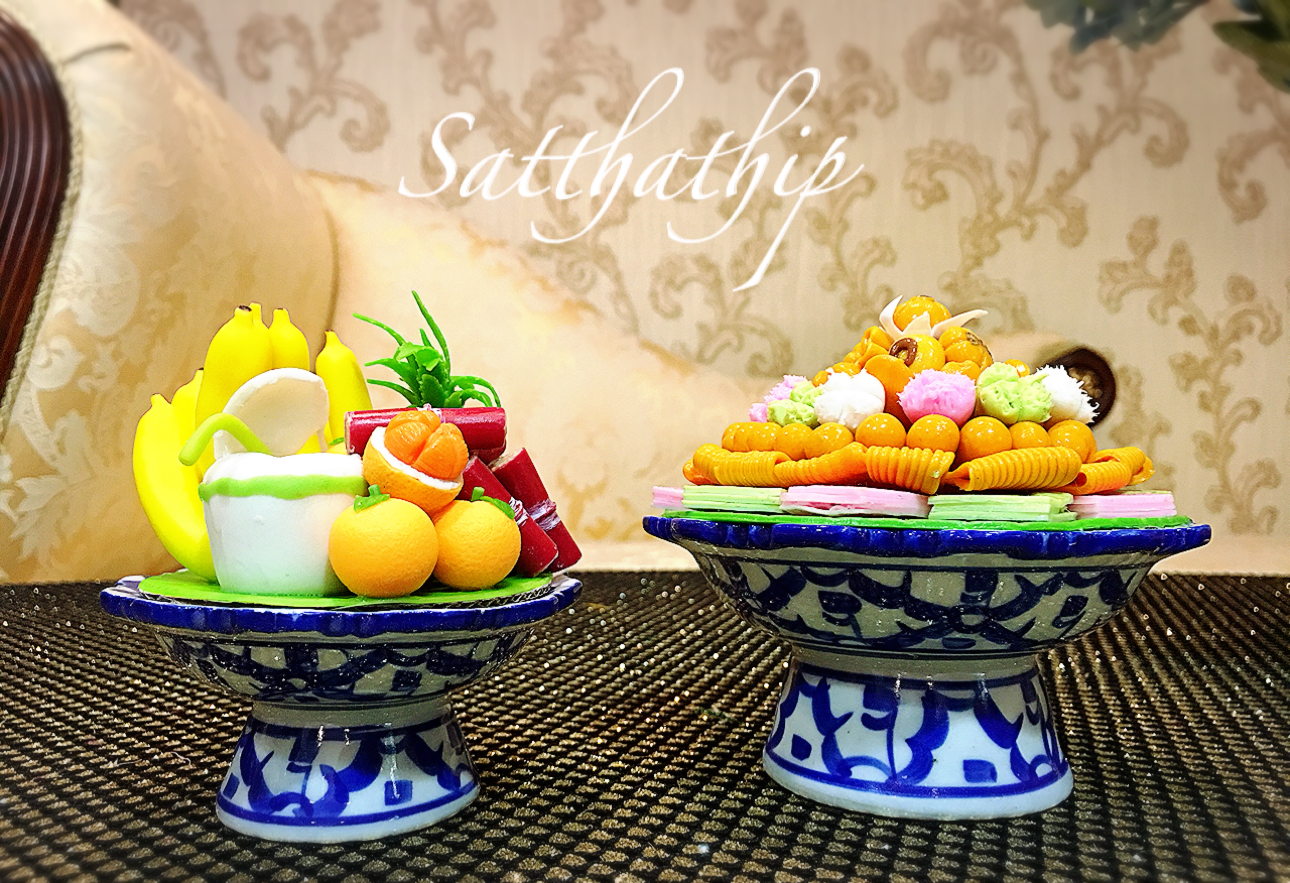 ชุดผลไม้ไทย 5 อย่าง พานขนมไทย 9 อย่าง ประดิษฐ์จากดิน