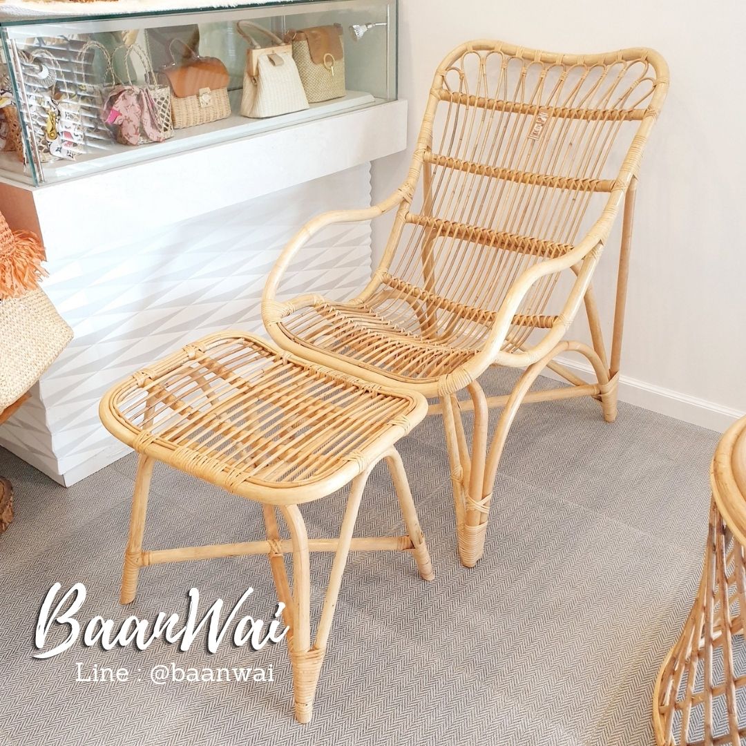 โต๊ะหวาย เก้าอี้นอนหวาย+ที่พักเท้าหวาย rattan s