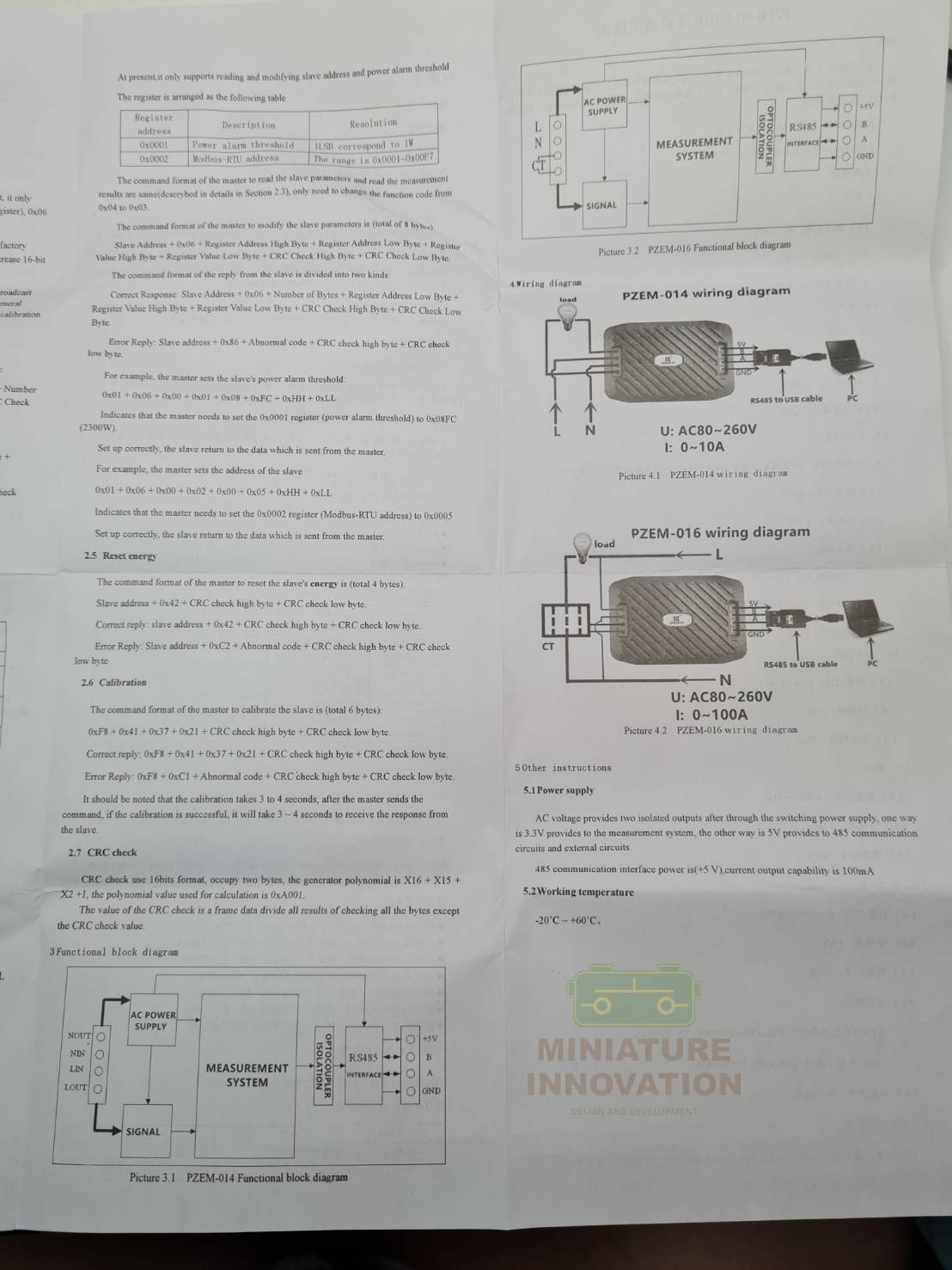PZEM-016 MODBUS PZEM-016 AC ดิจิตอลมิเตอร์ 100A 80-260V โวลท์ แอมป์ วัตต์ พลังงานไฟฟ้า RS485 port Split CT รุ่น PZEM-016