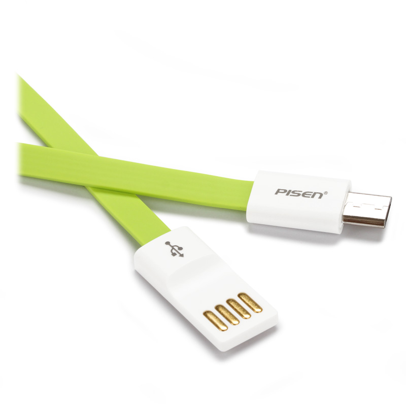 PISEN สายชาร์จ Micro USB Noodle Data Transmit and Charging Cable ยาว 800 mm อุปกรณ์สำหรับรีชาร์จและซิงค์เพื่อโอนถ่ายข้อมูลแบบ 2-in-1 USB 2.0 แรงดันสูง - สีเขียว