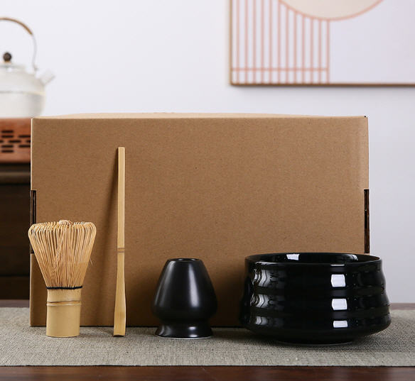 อุปกรณ์ชงมัทฉะญี่ปุ่น4ชิ้น,อุปกรณ์ชงมัทฉะ,ถ้วยชงชา+แท่นวางแปรงไม้ไผ่+แปรงชาเขียว+ช้อนตักผงชาเขียวมัทฉะ