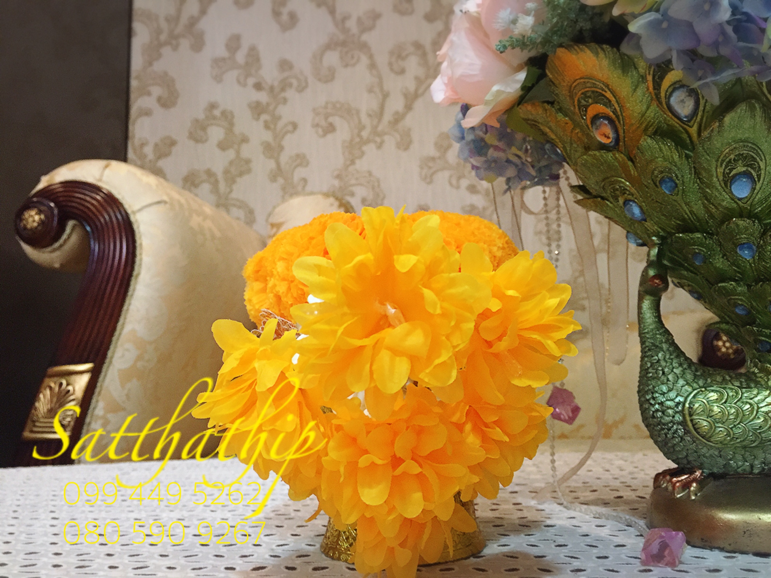 พวงมาลัยผ้า - พวงมาลัยดอกมัม ประดิษฐ์ - พวงมาลัยถวายศาลพระภูมิ - Fabric garland