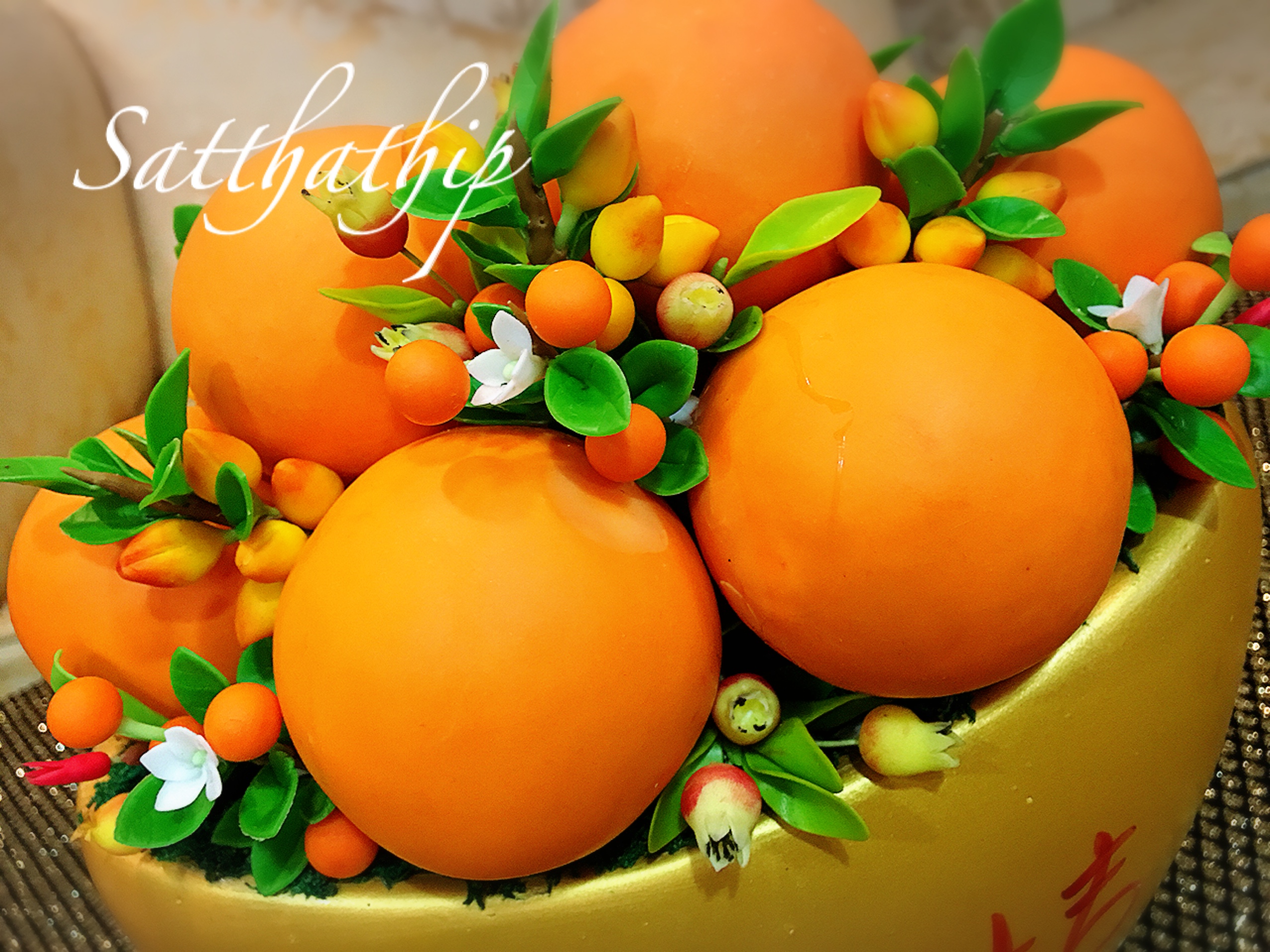 ส้ม ประดิษฐ์จากดิน กระถางก้อนทอง - ผลไม้มงคล ประดิษฐ์จากดิน กระถางก้อนทอง