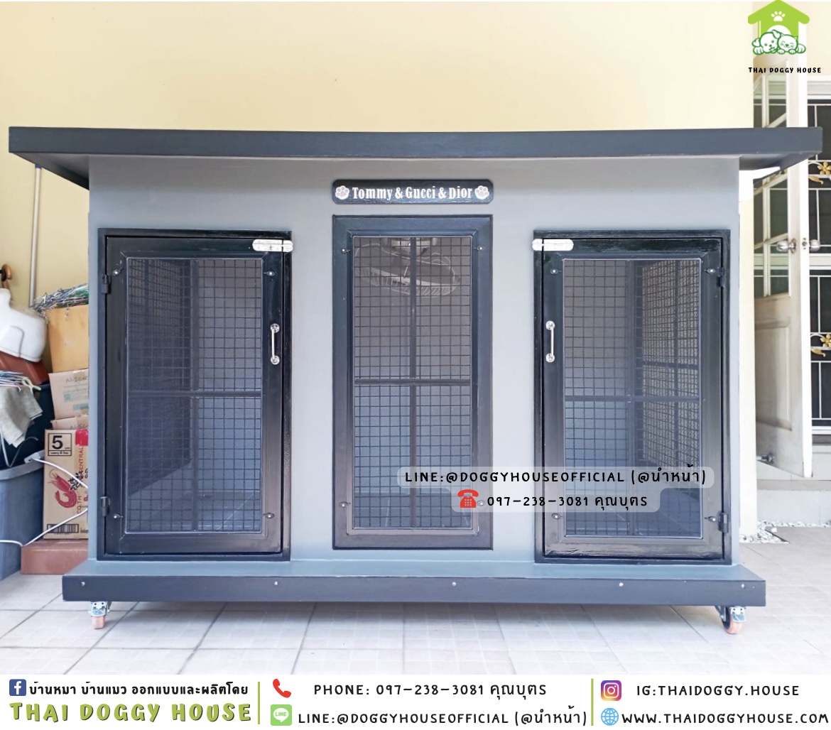 บ้านหมา แบ่ง 𝟐 ห้อง มีมุ้งลวด + ตะแกรงเหล็ก แบบบ้าน 𝑩𝒐𝒙 𝒔𝒕𝒚𝒍𝒆