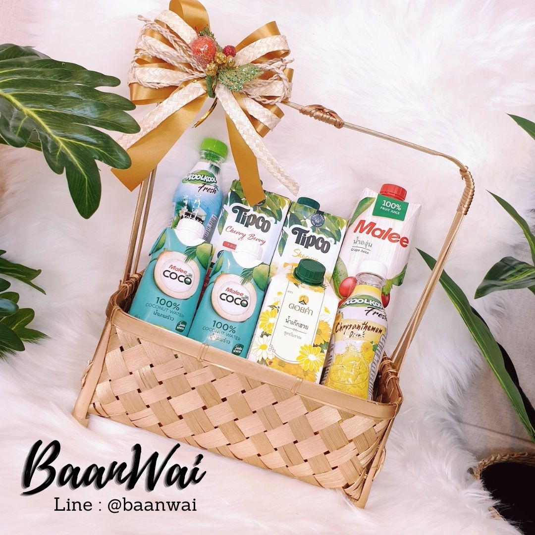 กระเช้าไม้ไผ่ ตะกร้าจัดกระเช้า กระเช้าสีทอง