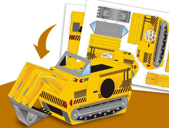 โมเดลรถถังกระดาษ,โมเดลรถตักดินกระดาษ,กระดาษรถถัง,ของเล่นลังกระดาษ,ของเล่นเด็กDIY