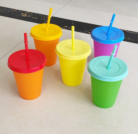 แก้วพลาสติก,แก้วพลาสติกพร้อมหลอด,แก้วเปลี่ยนสี,475ml
