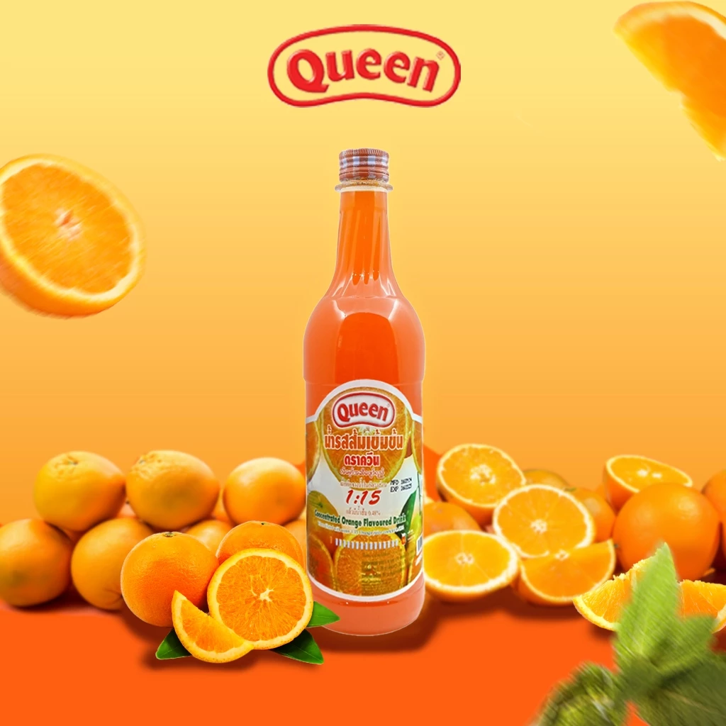 น้ำส้ม สควอช ( น้ำ+เนื้อ) น้ำรสส้ม ตราควีน 730 ml. (05-2961)