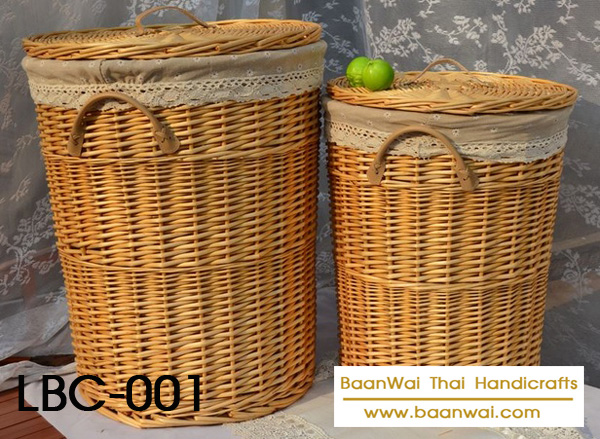 ตะกร้าผ้าหวายหลิว ถังหวายใส่ผ้า ตะกร้าผ้าซัก สีธรรมชาติขนาดใหญ่ 45*57 cm