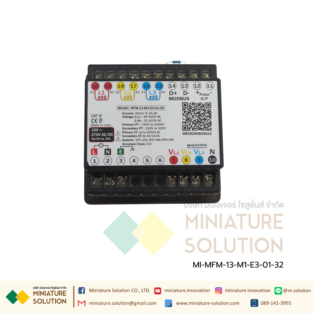 Multifunction Meter - 3 Line Display 1Ø-2W, 3Ø-3W/4W Selectable Primary Voltage 100V to 520kVAC RS-485 Modbus
