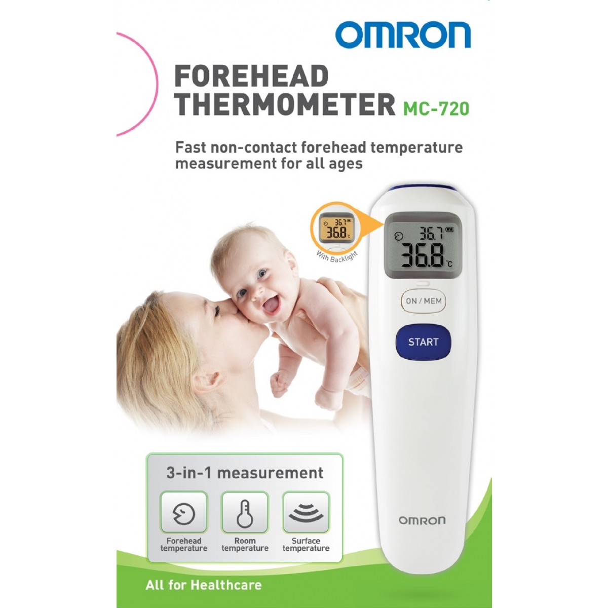 เครื่องวัดอุณหภูมิ (ทางหน้าผาก) Omron MC-720 (ของแท้ประกันศูนย์ Omron)